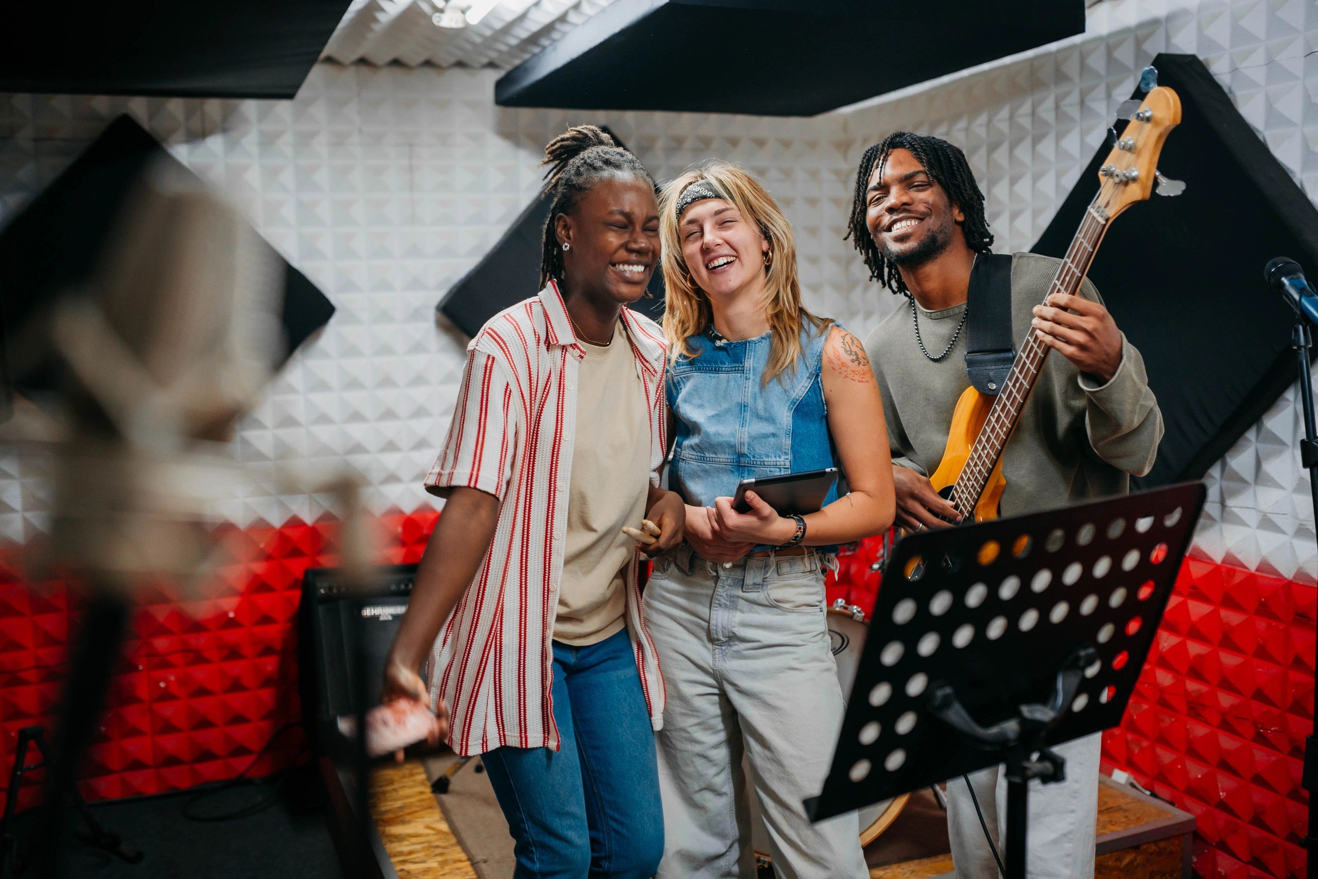 Band rehearsing together in studio